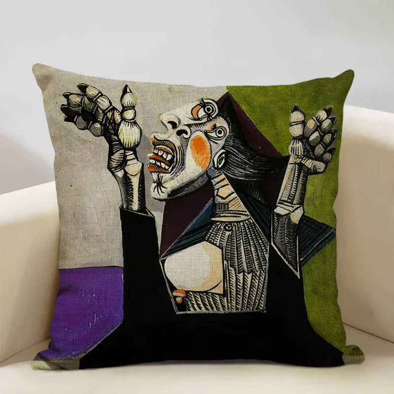 Pablo Picasso Abstract Art Cushion Cover 45x45cm Beige Linen Axyaa Brand