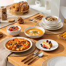 Axyaa Modern Relief Design Ceramic Dinnerware Set 12/16 Piece - Dinner, Dessert, Soup, Cereal Bowls