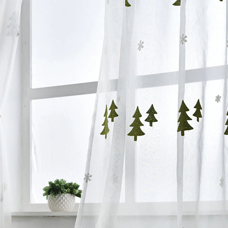 Axyaa Christmas Tree Sheer Tulle Voile Drapes Embroidered Window Screen × 1