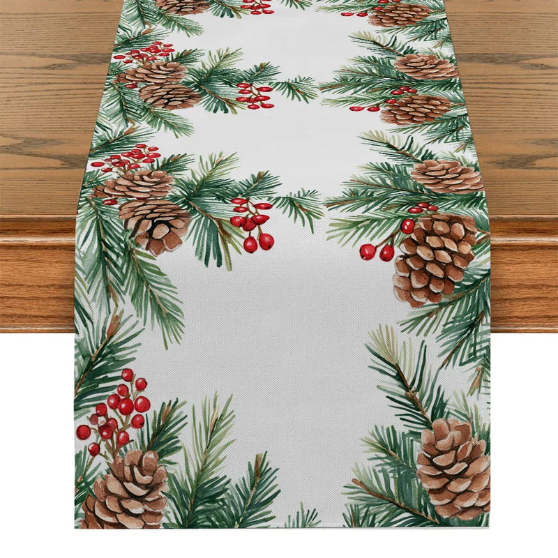 Festive Fir Pine Berry Table Runner by Axyaa for Dining & Party Decor