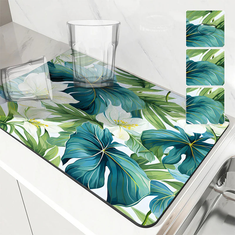 Axyaa Diatom Mud Kitchen Drain Pad Set - Absorbent Tableware Mat for Draining Bowls & Coffee Machine