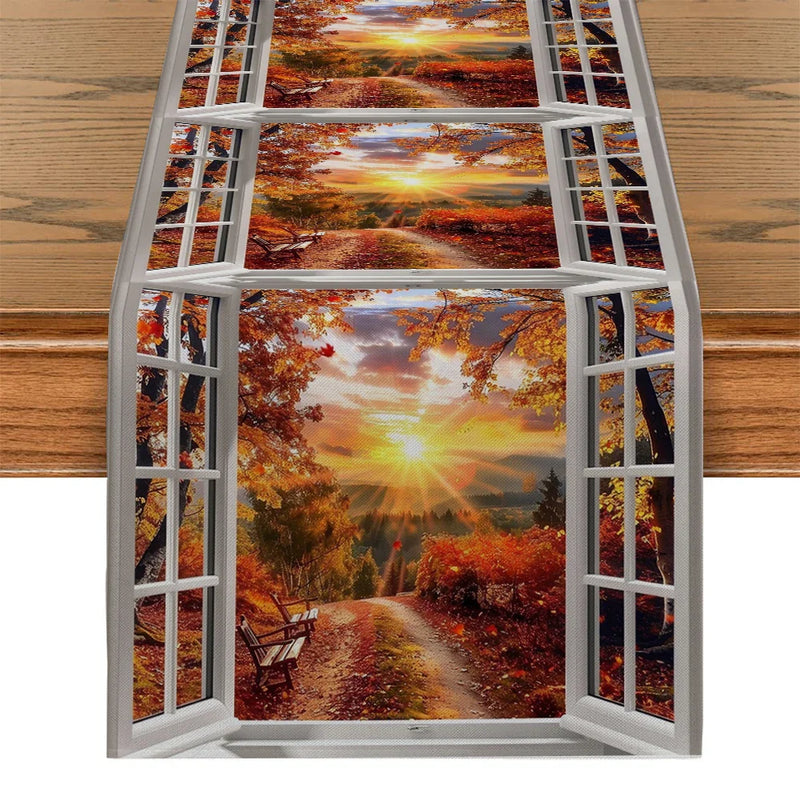 Axyaa Autumn Farmhouse Table Runner for Kitchen Dining Decor