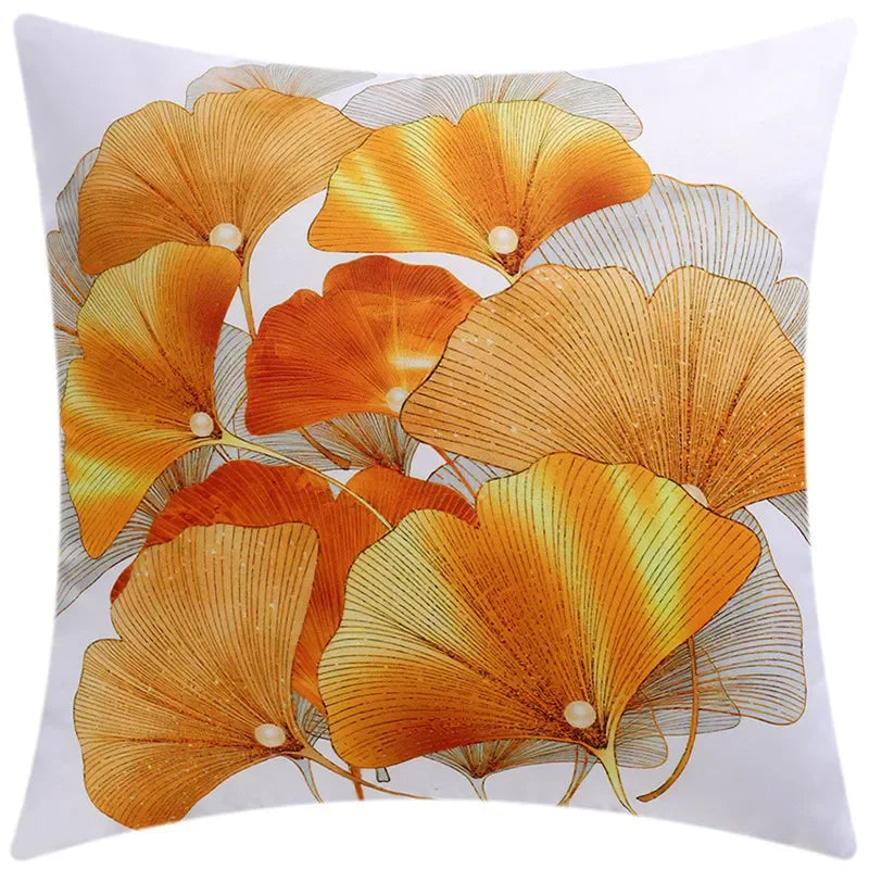Yellow Grey Flower Pillowcase 45cm Double-Sided Print Cover for Home Decor by Axyaa