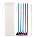 Axyaa Twisted Straw Spoon Set: 6pcs Reusable Stainless Steel Straws, Gold Tea Scoop, Black Dinnerware