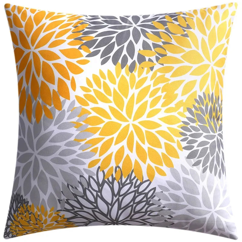 Yellow Grey Flower Pillowcase 45cm Double-Sided Print Cover for Home Decor by Axyaa