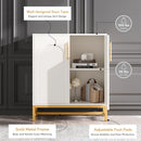Axyaa Modern White Sideboard Buffet Cabinet with 4 Doors and Adjustable Shelves