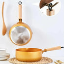 Axyaa 24cm Gold Snow Saucepan Non-stick Frying Pan wok Wood Handle Kitchen Cookware