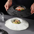 Axyaa Solid Color Rock Texture Ceramic Dessert Soup Salad Plate Set