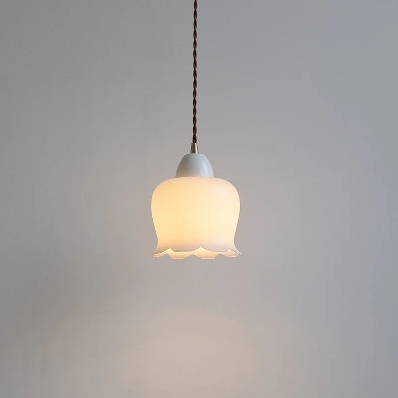 Axyaa White Ceramic Glass LED Pendant Lights for Home Decor