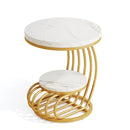 Axyaa Gold Marble End Table: Modern 2-Tier Side Nightstand, White & Gold Storage Shelf