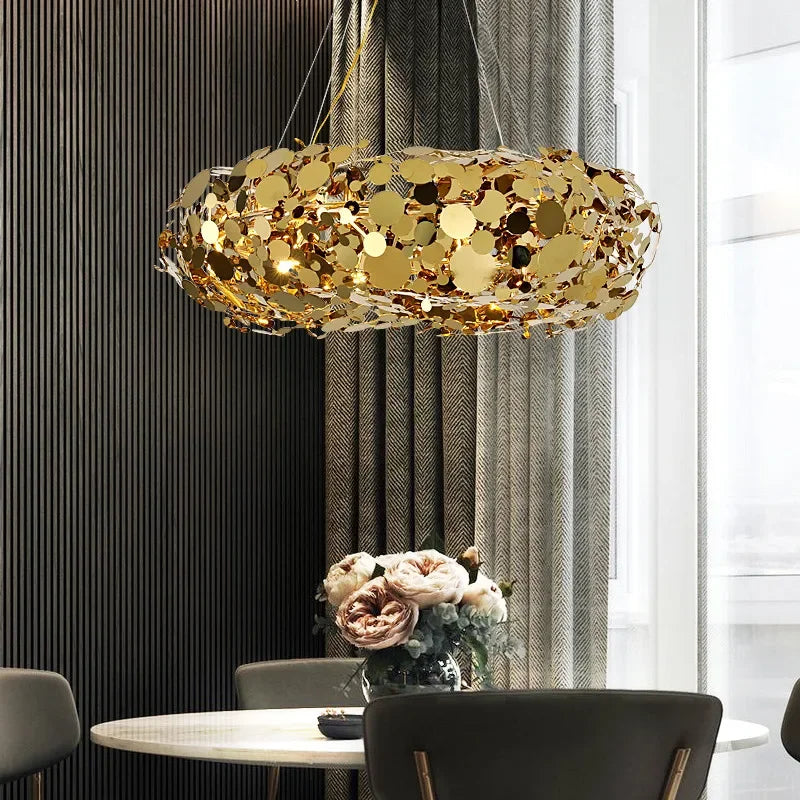 Axyaa Stainless Steel Golden Chandelier for Restaurant, Bedroom, and Cafe