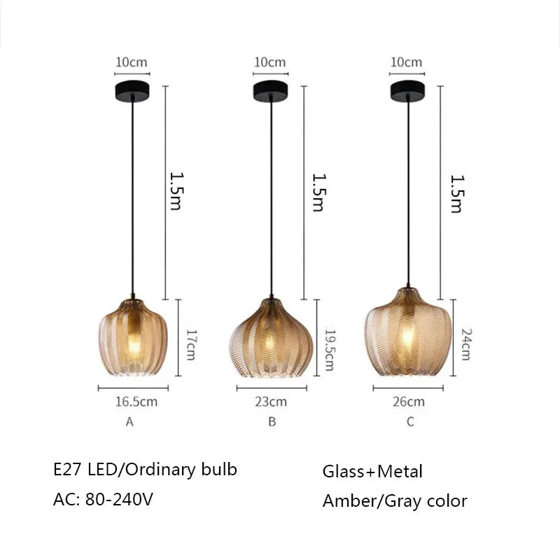 Axyaa Wheat Stripe Glass Hanging Light for Restaurant, Nordic Bedroom, Bar & Staircase