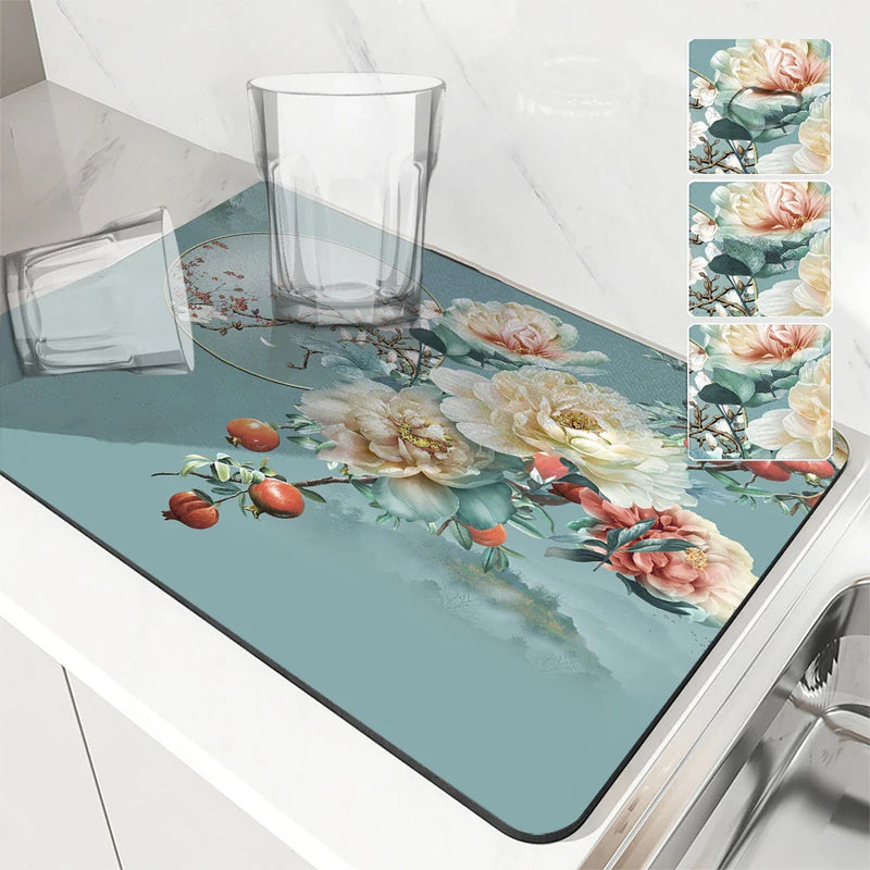 Flower Peony Drying Mat by Axyaa: Absorbent & Anti-Slip Table Mat for Cups & Decor