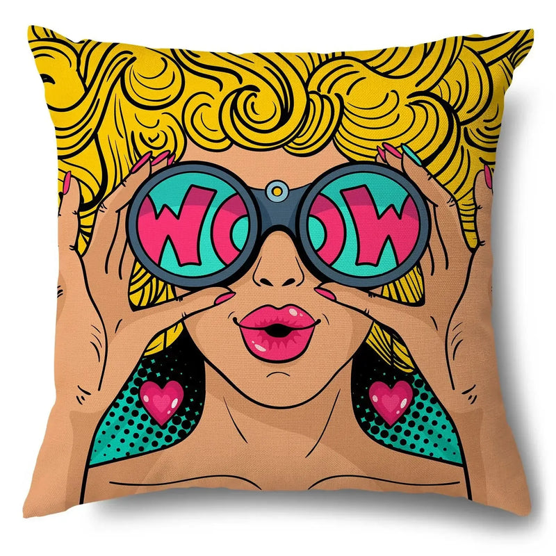 Axyaa Soft Plush POP Comic Portrait Cushion Cover - Home Decor Pillowcase