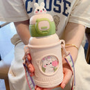 Axyaa Kids Stainless Steel Straw Water Cup - Cute Animal Doll Design