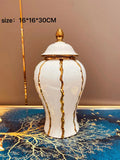 Axyaa Gold Plaid Ceramic General Jar with Lid - Home Decor Vase & Storage Jar