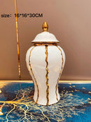 Axyaa Gold Plaid Ceramic General Jar with Lid - Home Decor Vase & Storage Jar