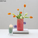 Axyaa Double Eared Square Glass Vase Candy Colored Flower Arrangement Vessel
