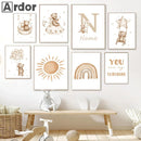 Axyaa Bear Hot Air Balloon Wall Art - Baby Nursery Prints, Boho Rainbow Sun Canvas