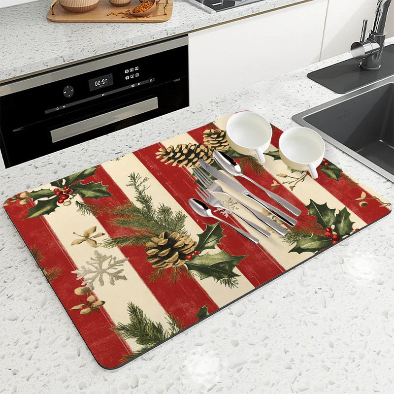Axyaa Christmas Stripes Kitchen Absorbent Mat