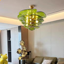 Axyaa Glass Flower Petal Chandelier - Bronze Metal Dining Table Hanging Lamp