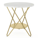 Axyaa 2 Tier Faux Marble End Table, Small Coffee Accent Side Table, White/Gold
