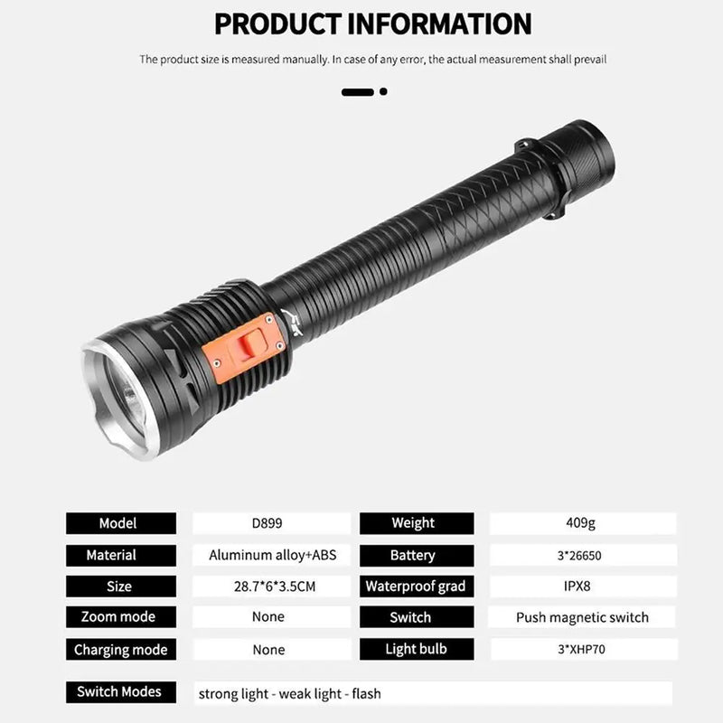 Axya XHP70 LED Diving Flashlight: Professional, Waterproof, High Brightness