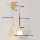 Axyaa Clear Glass LED Wall Lights with Wood Pull Chain Switch
