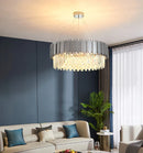 Axyaa Silver Crystal Chandelier: European Classic Pendant Light for Home Decor