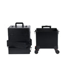 Axyaa 4-in-1 Makeup Train Case: Aluminum Rolling Cosmetic Organizer with Trays