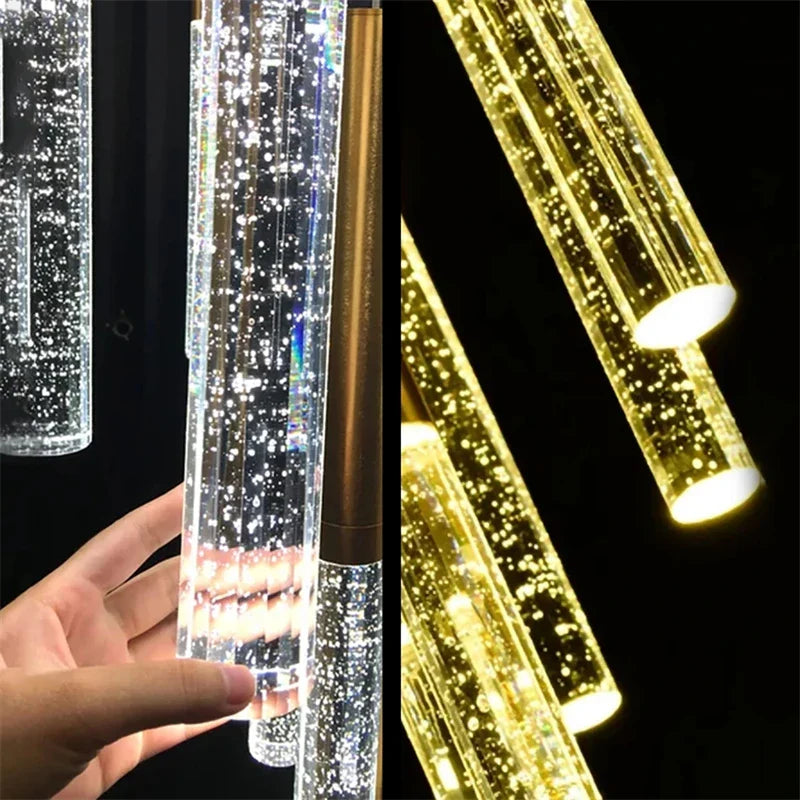 Axyaa Crystal LED Chandelier: Stylish Long Hanging Lamp for Staircase & Living Room