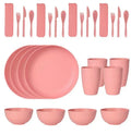 Axyaa Wheat Straw Tableware Set - 24PCS Dining Plate Bowl Cup Knife Spoon