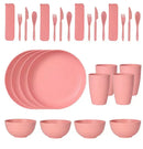 Axyaa Wheat Straw Tableware Set - 24PCS Dining Plate Bowl Cup Knife Spoon