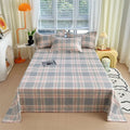 Axyaa Green Check Raw Cotton Double Bed Sheets Set Queen/King Flat Top Full Cover
