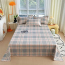 Axyaa Green Check Raw Cotton Double Bed Sheets Set Queen/King Flat Top Full Cover