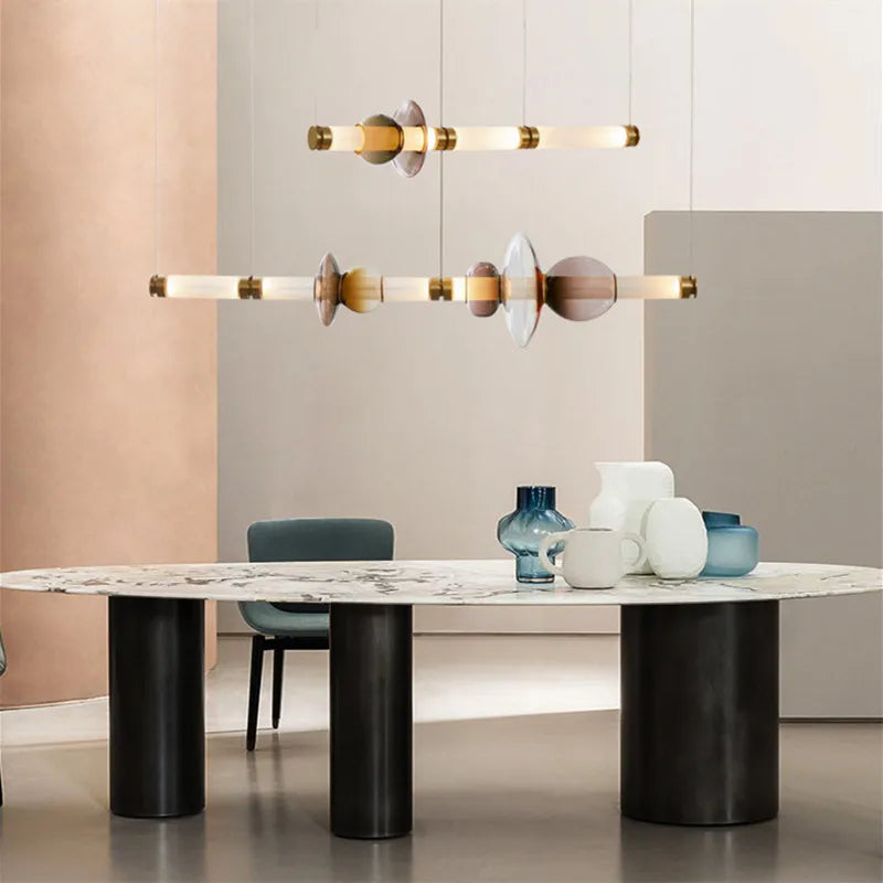 Axyaa Modern Stained Glass Chandelier Nordic LED Pendant Lamp for Living Room