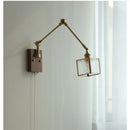 Axyaa Ash Wood LED Swing Arm Wall Lights with Pull Chain Switch & Blue Glass
