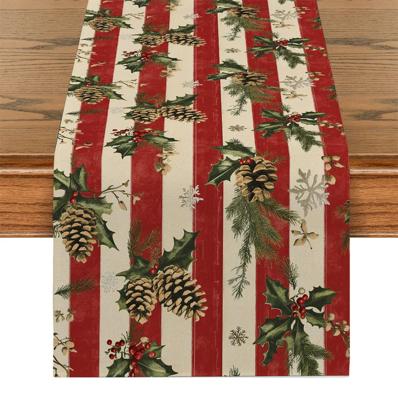 Axyaa Christmas Stripes Table Runner: Indoor Outdoor Dining Decor, Washable Long Cloth