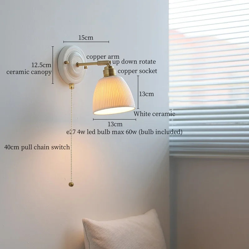Axyaa Ceramic LED Wall Lamp for Bedroom & Bathroom with Pull Switch