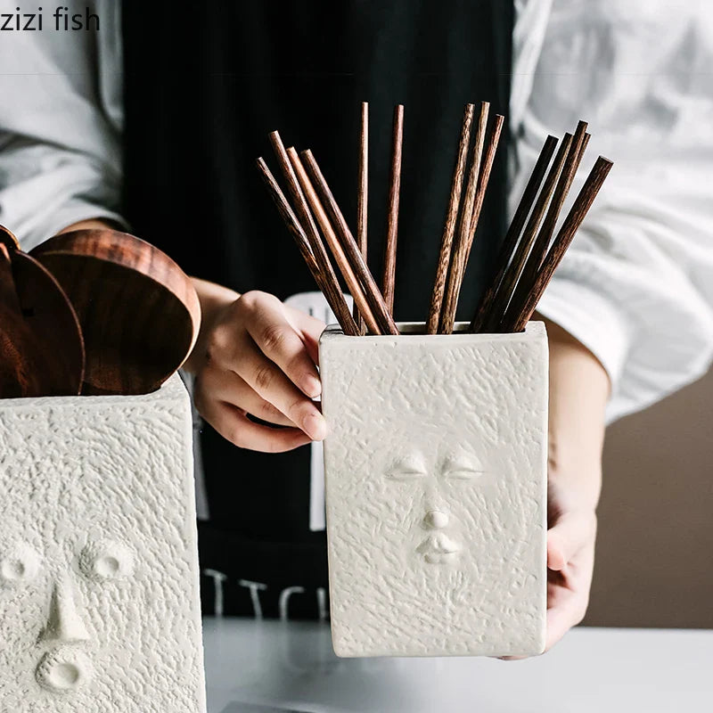 Axya White Ceramic Chopstick Holder Kitchen Utensils Storage Box