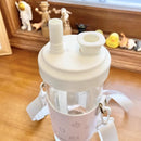 Axyaa Kawaii Cats Glass Water Bottle with Straw Holder and Strap