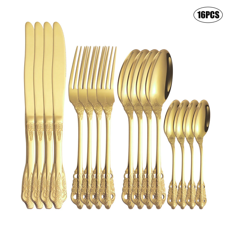 Axyaa Palace Series Stainless Steel Gold Tableware Set for Home, Hotel, Restaurant