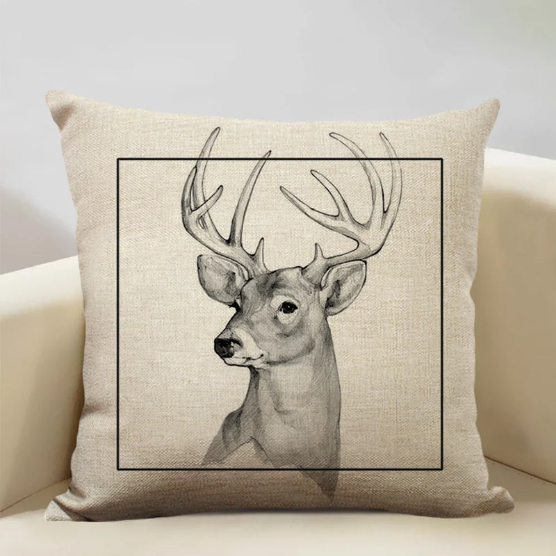 Elk Animal Cushion Cover Sofa Decor Pillow Case Linen Home Decor Axyaa