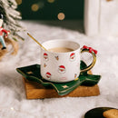 Axyaa Santa Claus Christmas Tree Ceramic Coffee Cup and Saucer Gift