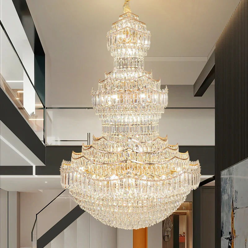 Axyaa Crystal Stair Chandelier: Elegant Duplex Villa & Hotel Mid-Floor Lighting