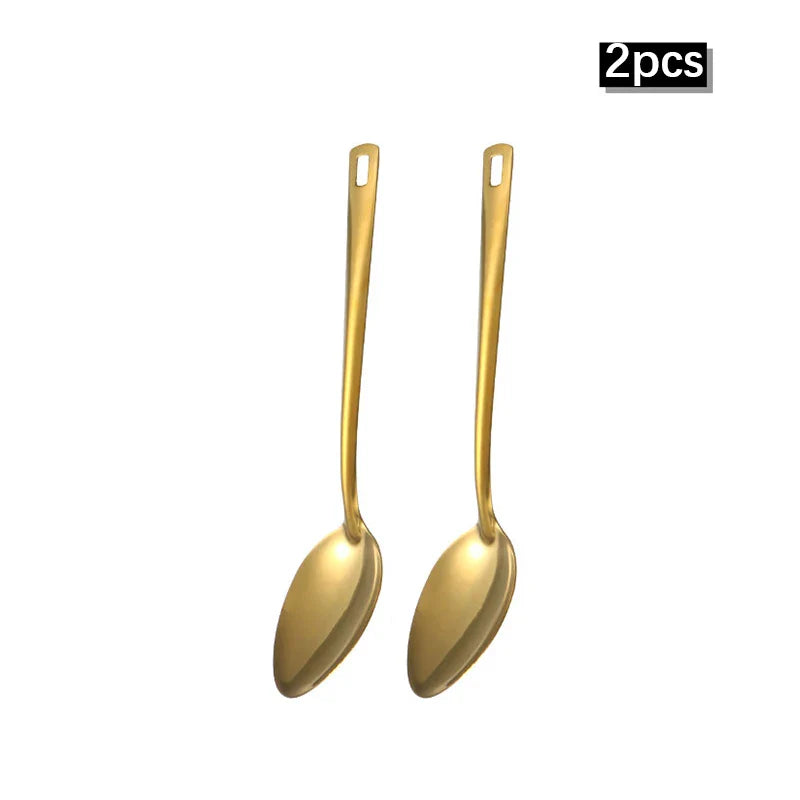 Axyaa 6pcs Korean Stainless Steel Kitchenware Set - Golden Soup Spoon, Colander, Hot Pot Spoon