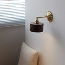 Axyaa LED Wall Sconce Light Switch Walnut Ash Wood Copper Arm Bedroom Living Room