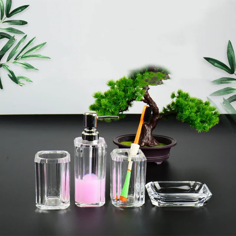 Axya Clear Acrylic Bathroom Set: Soap Dispenser, Soap Dish, Toothbrush Holder