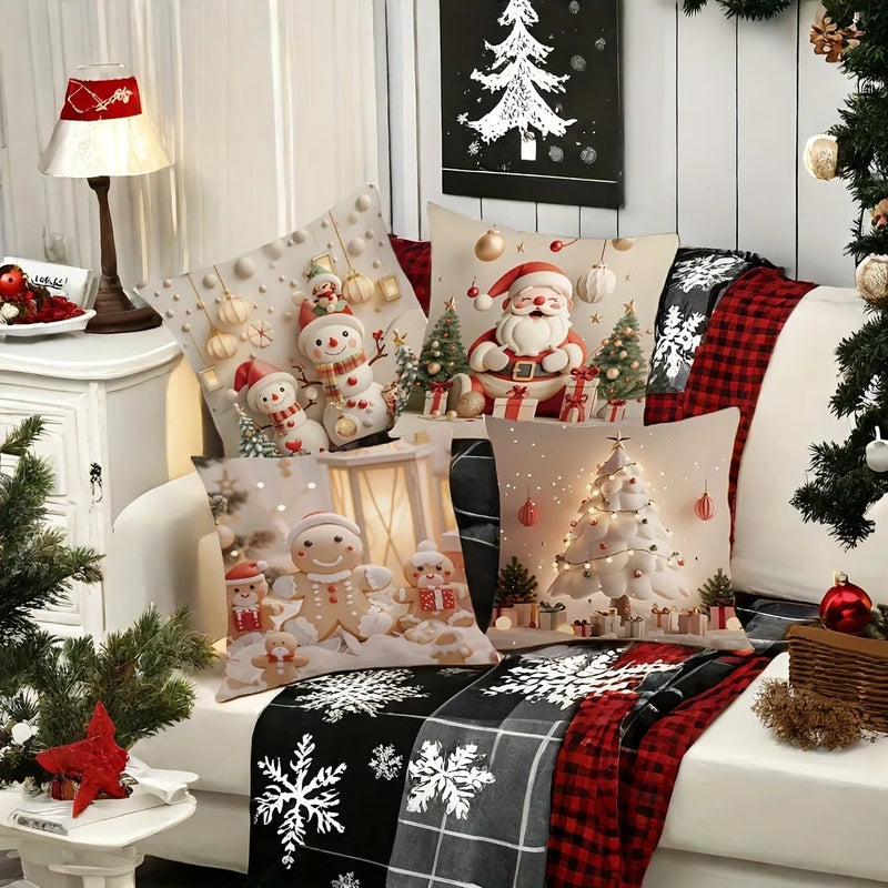Axyaa Christmas Pillow Cover Set for Home Sofa Decor - Santa Claus & Snowman Theme