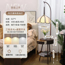 Axyaa Retro Wooden Floor Lamp with LED Light and Handmade Linen Petal Lampshade
